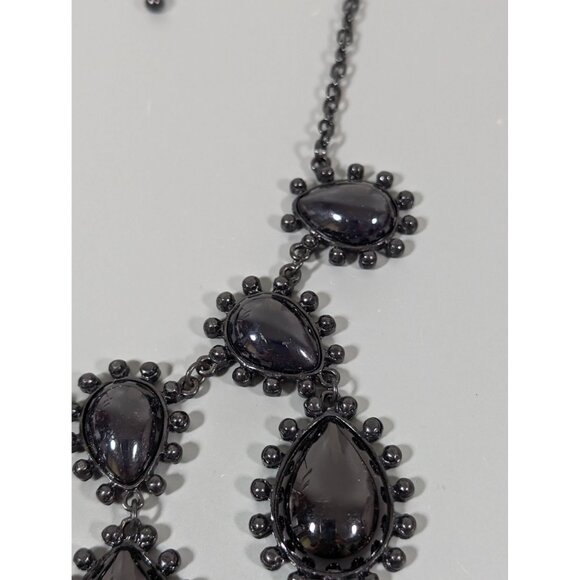 Black Teardrop Cabochon Charm Statement Necklace Bubble Gothic Bib 20" - Picture 4 of 7